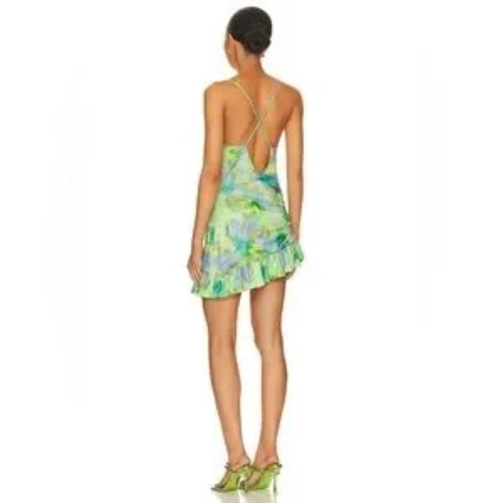 For Love & Lemons Aster Green Floral Cascade Mini Dress NWT - Picture 6 of 9